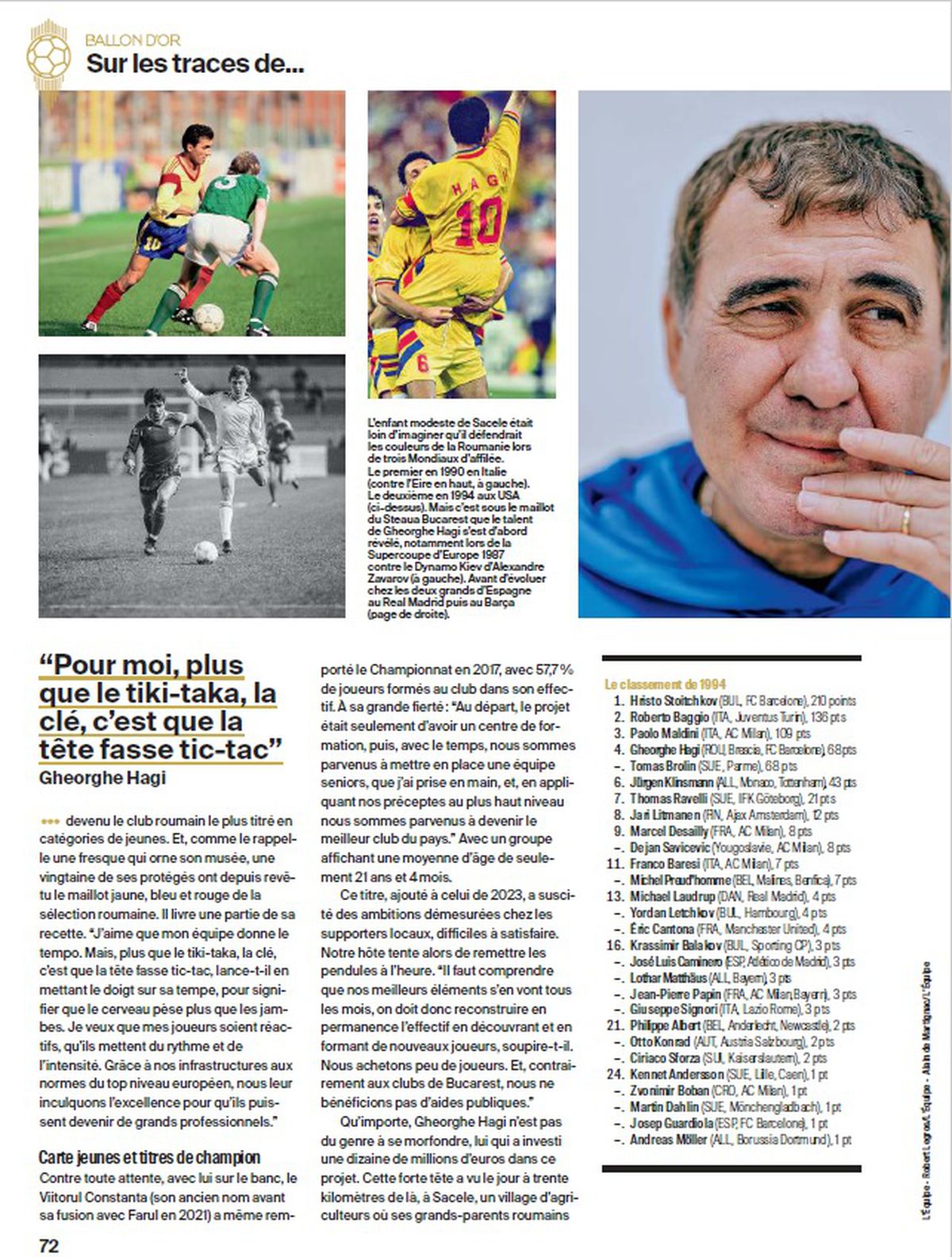 Gică Hagi, reportaj de șapte pagini în revista France Football