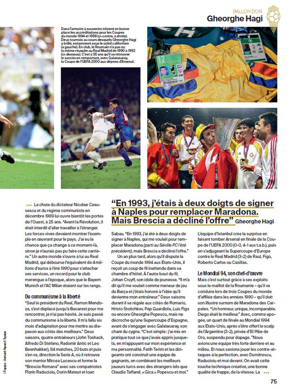 Gică Hagi, reportaj de șapte pagini în revista France Football