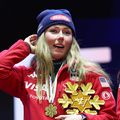 Mikaela Shiffrin (SUA), pe podiumul CM 2025 din Austria  / Foto: Guliver / Getty Images