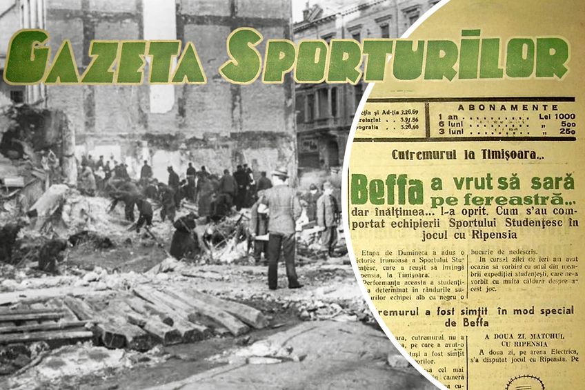Sportul a avut de suferit în urma cutremurului din 10 noiembrie 1940 / Fotomontaj Diana Vasilescu (GSP) / Sursă foto stânga: www.muzeuldefotografie.ro