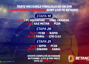 Ultimele meciuri ale anului din Campionatul României sunt live pe Betano