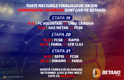 Ultimele meciuri ale anului din Campionatul României sunt live pe Betano