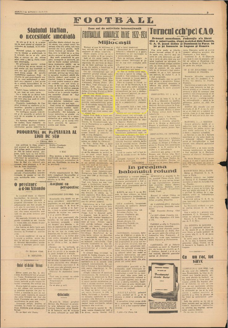 Pagina din „Gazeta Sporturilor” în care se scrie că Nicolae Honigsberg a fost unul dintre cei mai buni trei mijlocași din istoria naționalei în primul deceniu