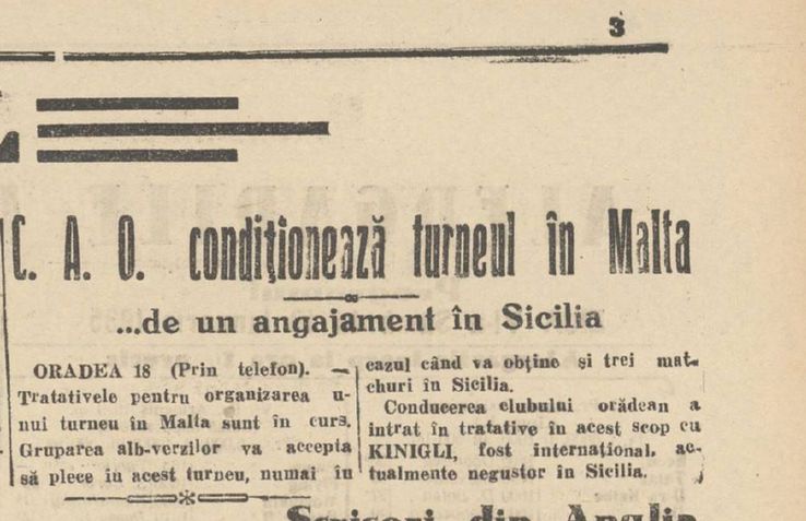 Știrea din care aflăm că fostul internațional Kinigli era comerciant în Sicilia