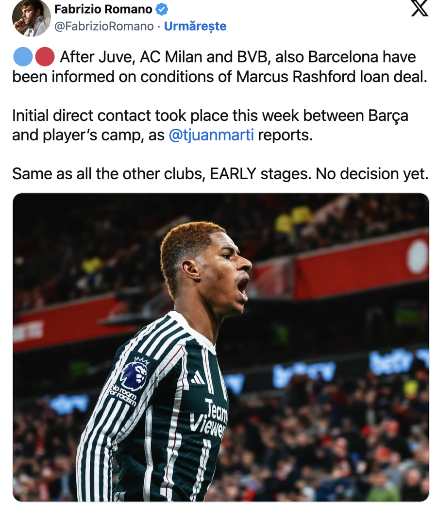 Bătălie acerbă pentru Marcus Rashford » Patru cluburi importante din Europa se luptă pentru semnătura englezului