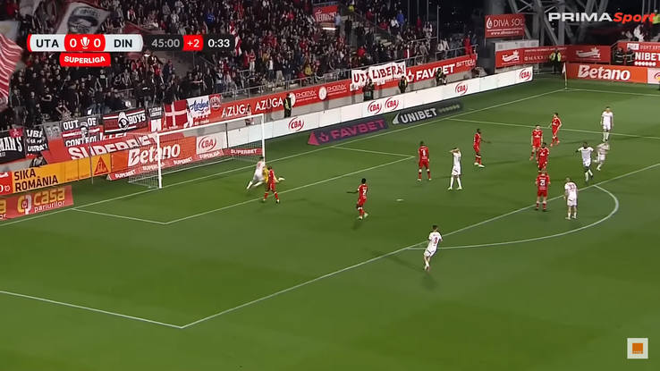Golul lui Cătălin Cîrjan din UTA Arad - Dinamo, foto: captură Prima Sport