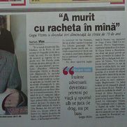 Pagina din Gazeta Sporturilor, a doua zi după decesul lui Gogu Viziru