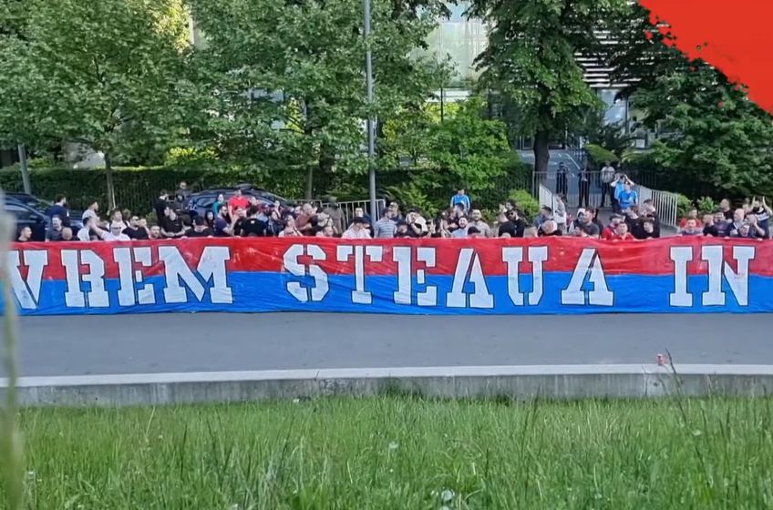 Ultrașii din Peluza Sud, susținătorii celor de la CSA Steaua, au protestat astăzi în fața sediului Federației Române de Fotbal.