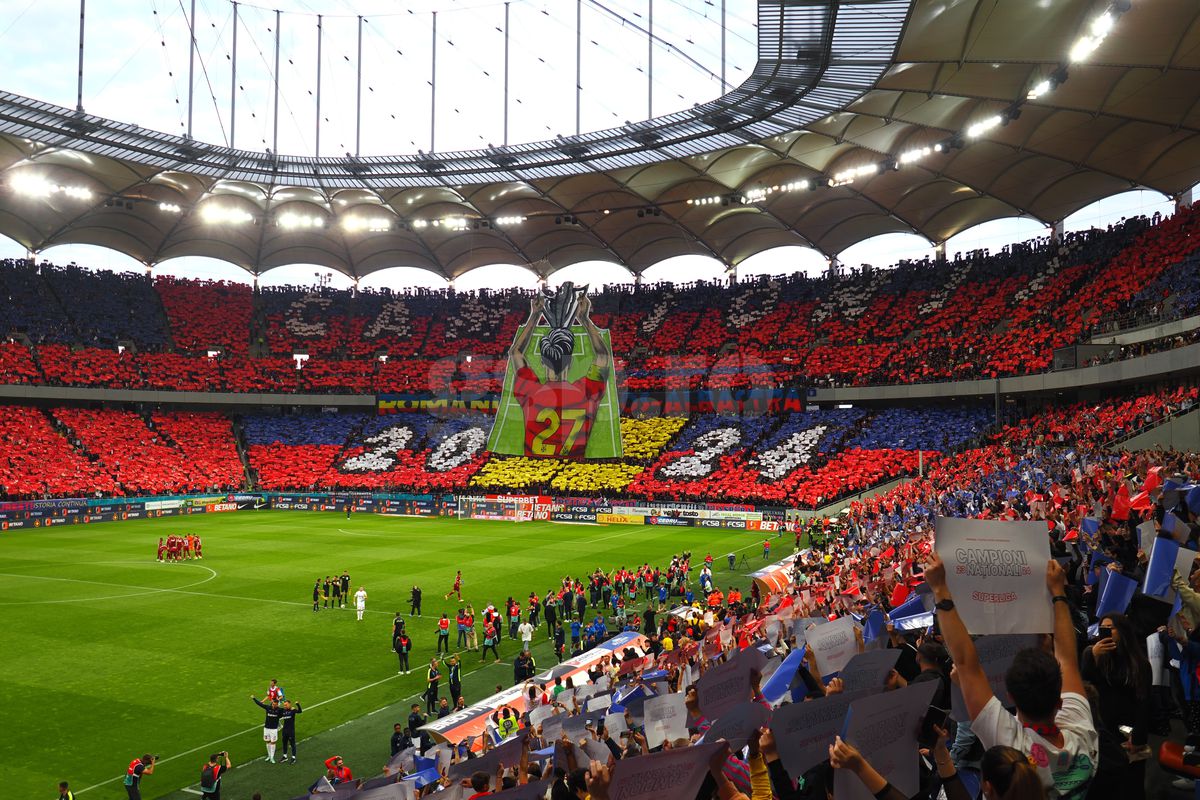 Scenografie pe întreg stadionul la FCSB - CFR Cluj! Imagini spectaculoase pe Arena Națională