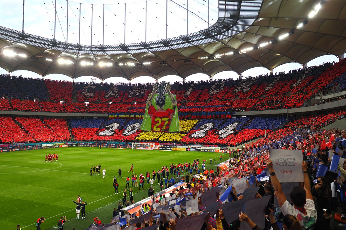 Scenografie pe întreg stadionul la FCSB - CFR Cluj! Imagini spectaculoase pe Arena Națională