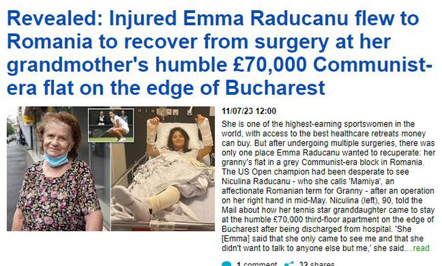 Englezii titrează: „Emma Răducanu a mers să se recupereze în blocul gri din epoca comunistă a României. Apartament modest, de 70.000 de lire”