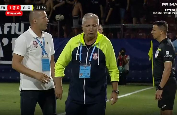 Dan Petrescu, trimis în tribune la CFR Cluj - Slobozia / FOTO: Captură TV @Prima Sport 1