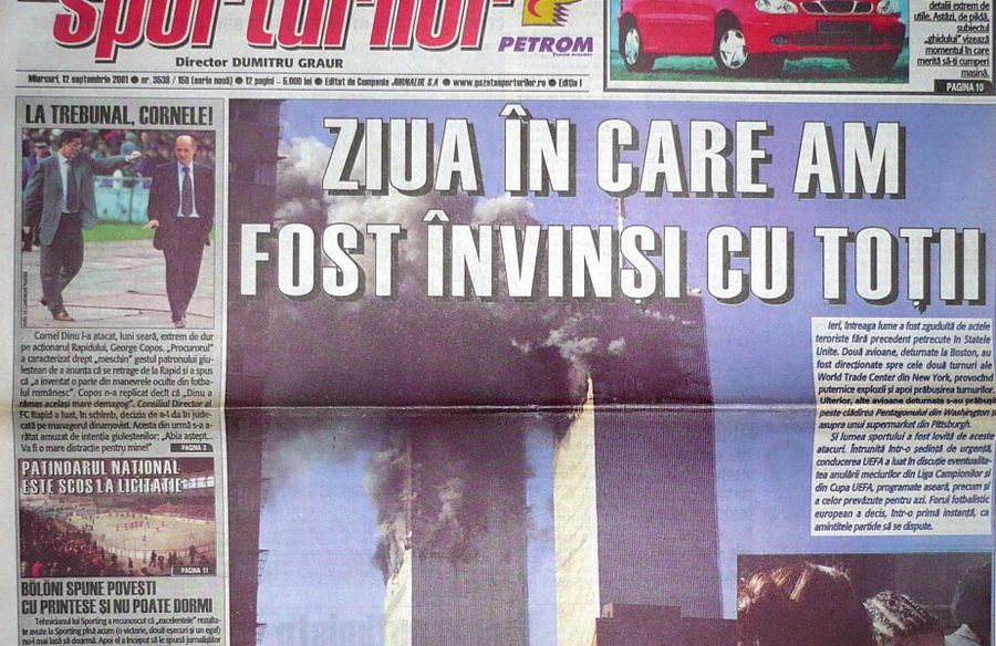 11 SEPTEMBRIE 2001 // 18 ani de la tragedia de la World Trade Center » Cum arăta coperta GSP a doua zi după atentatele de la New York