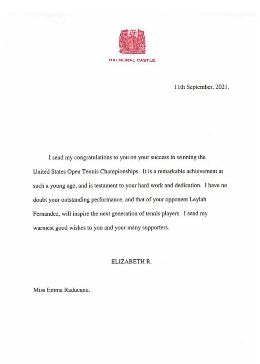 Moment istoric: scrisoarea trimisă de Regina Angliei imediat după finala US Open 2021