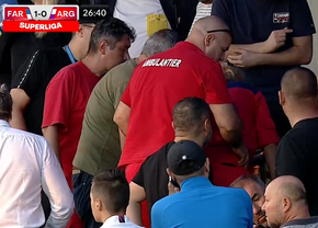 Momente de panică la Farul - FC Argeș, întrerupt timp de 8 minute » Medicii de pe ambulanță au intervenit de urgență la tribuna a 2-a