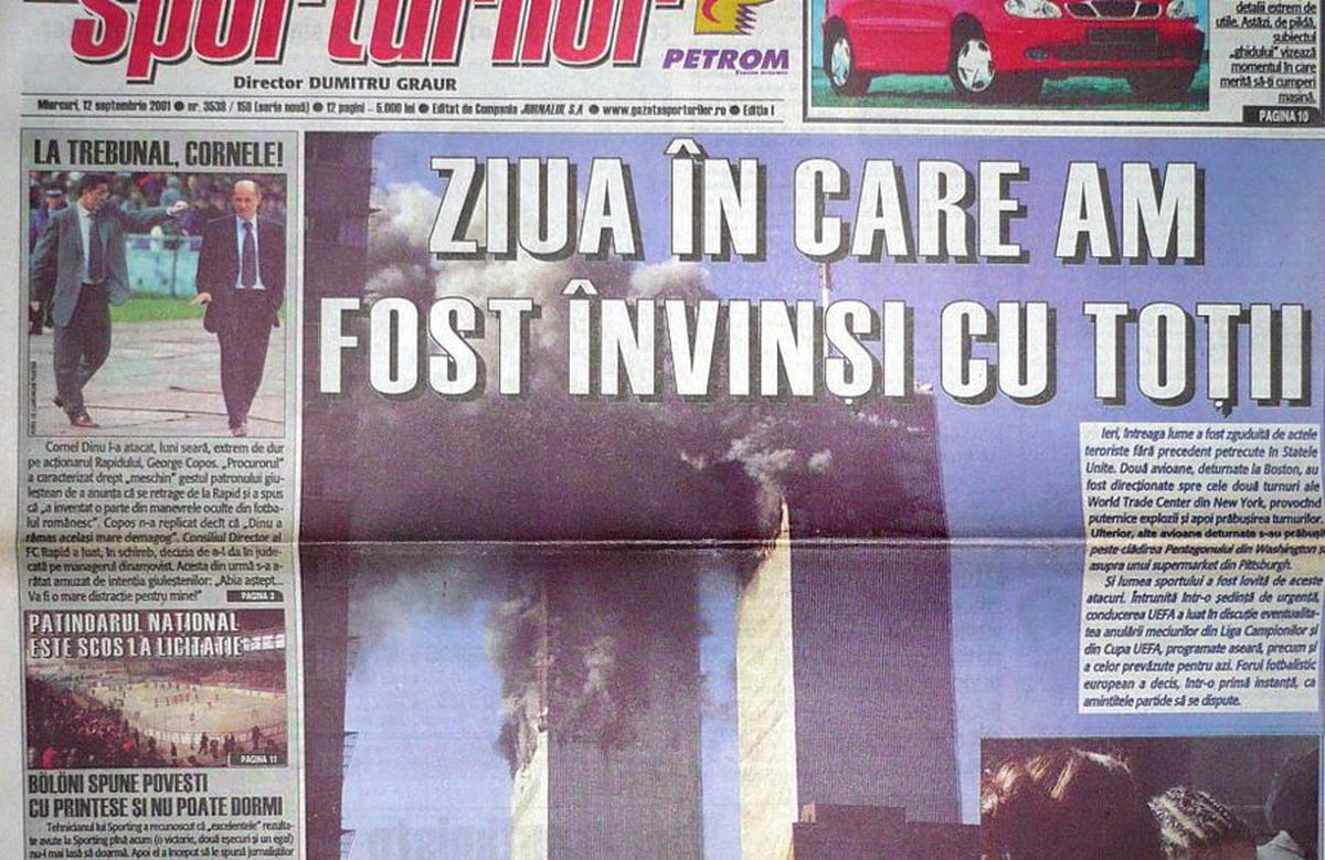11 septembrie 2001, „ziua în care am fost învinși cu toții” » Ce titra Gazeta Sporturilor pe copertă, a doua zi după atentatele de la World Trade Center