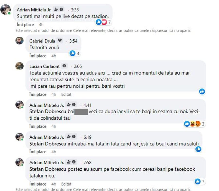 Adrian Mititelu jr, război pe Facebook cu fanii Craiovei: „Sunteți mai mulți aici decât la meciuri!” + Un suporter, înjurat direct de club!