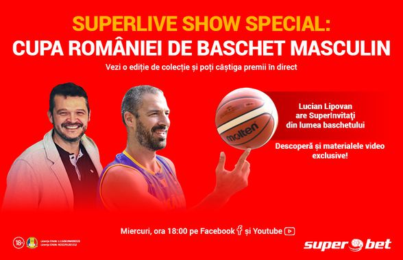 Vezi în direct online de la 18:00 SuperLive Show dedicat Cupei României de baschet masculin și poți câștiga Superpremii!