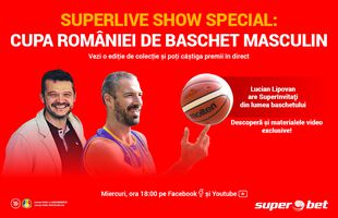 Vezi în direct online de la 18:00 SuperLive Show dedicat Cupei României de baschet masculin și poți câștiga Superpremii!