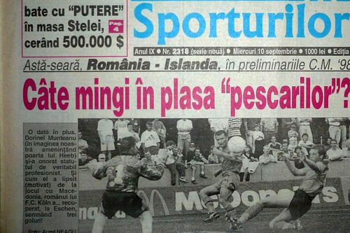 Prima pagină din Gazeta Sporturilor, înaintea meciului România - Islanda din septembrie 1997 / Sursă foto: Arhivă GSP