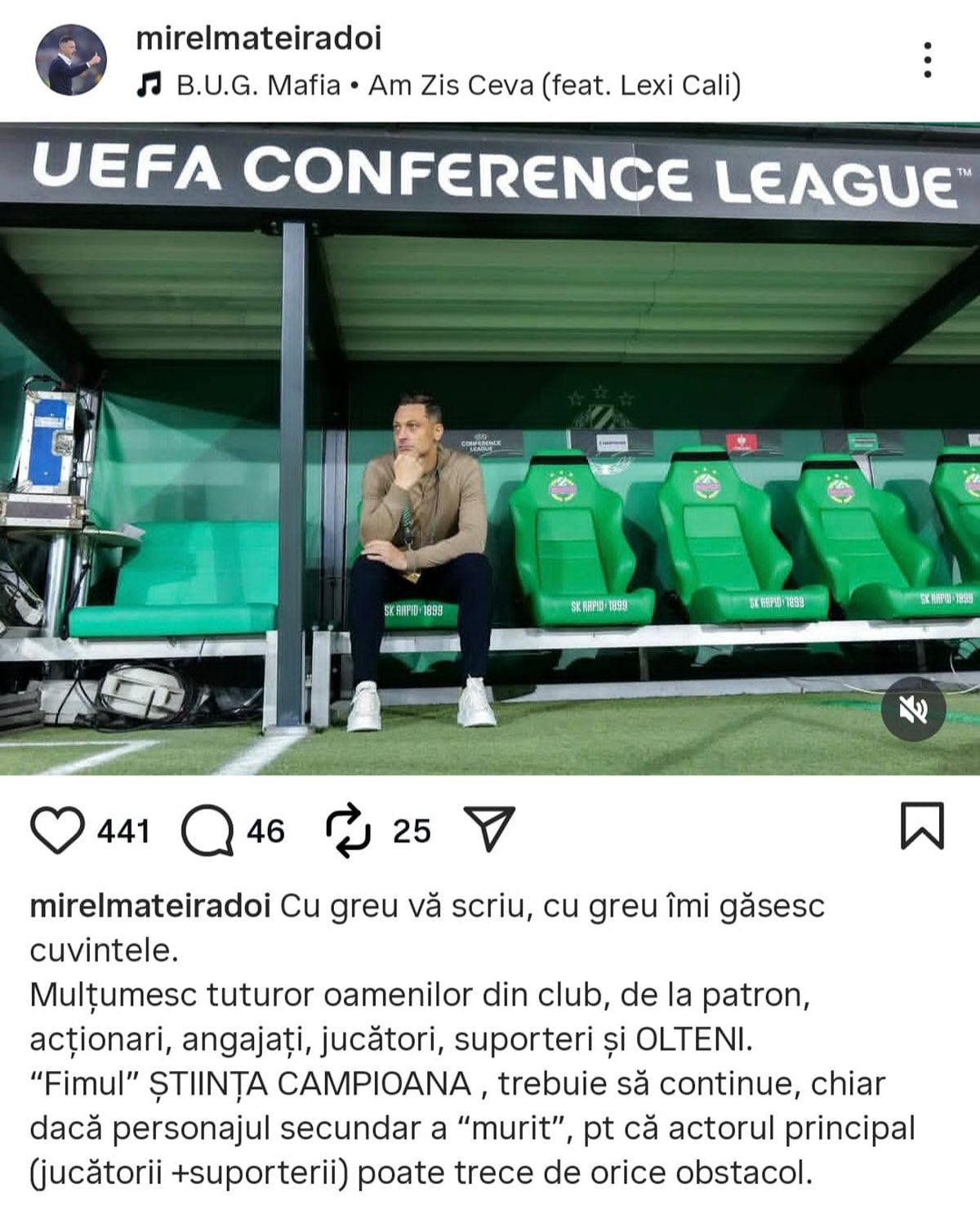 Mesajele jucătorilor Craiovei, după plecarea lui Rădoi / foto: Instagram