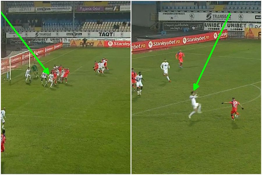 Ronaldo Deaconu a coborât în careu, pentru a-l marca pe Florin Tănase. Ajunge târziu la 16 metri pentru a-l bloca pe Darius Olaru Ilie Poenaru a găsit o greșeală la golul marcat de Olaru în Gaz Metan - FCSB: „Atunci nu mai era în careu”