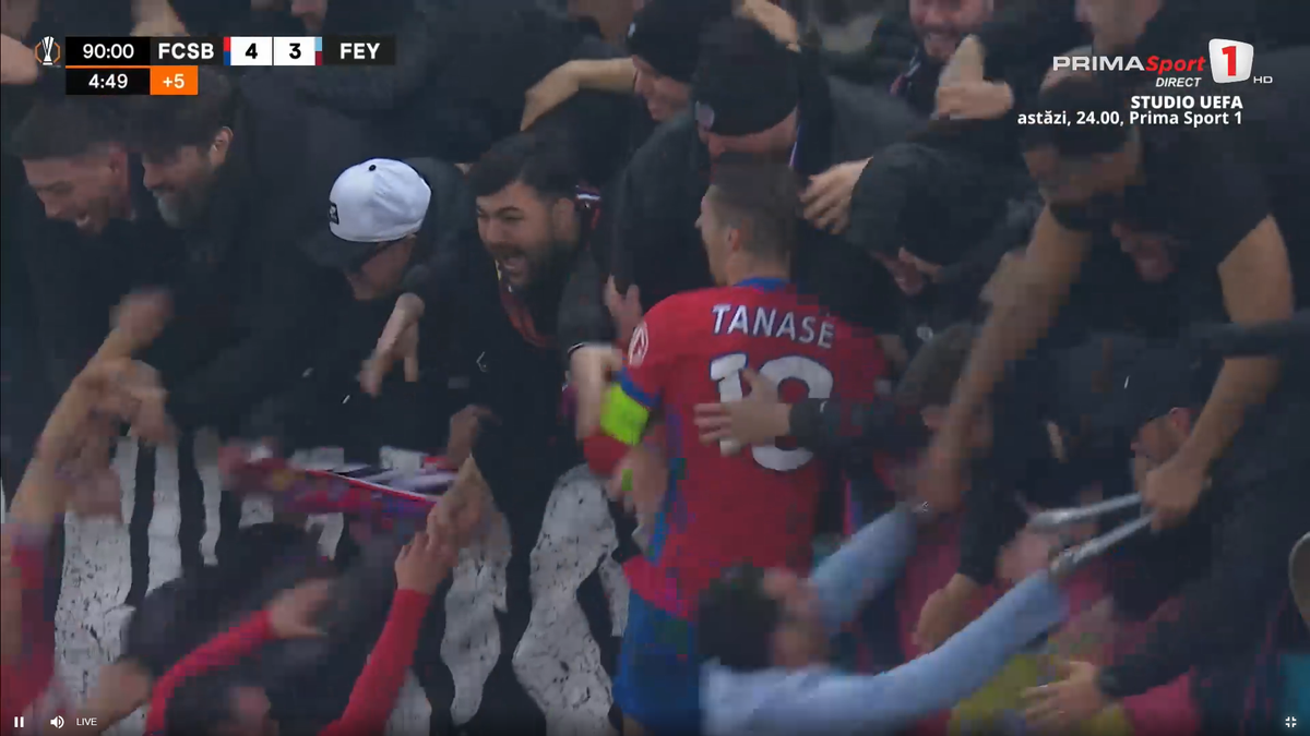 Bucurie dezănțuită la golul de 4-3 în FCSB - Feyenoord