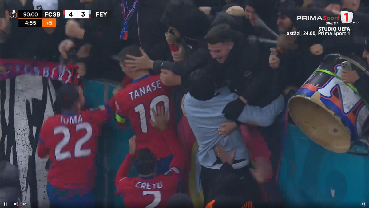 Bucurie dezănțuită la golul de 4-3 în FCSB - Feyenoord