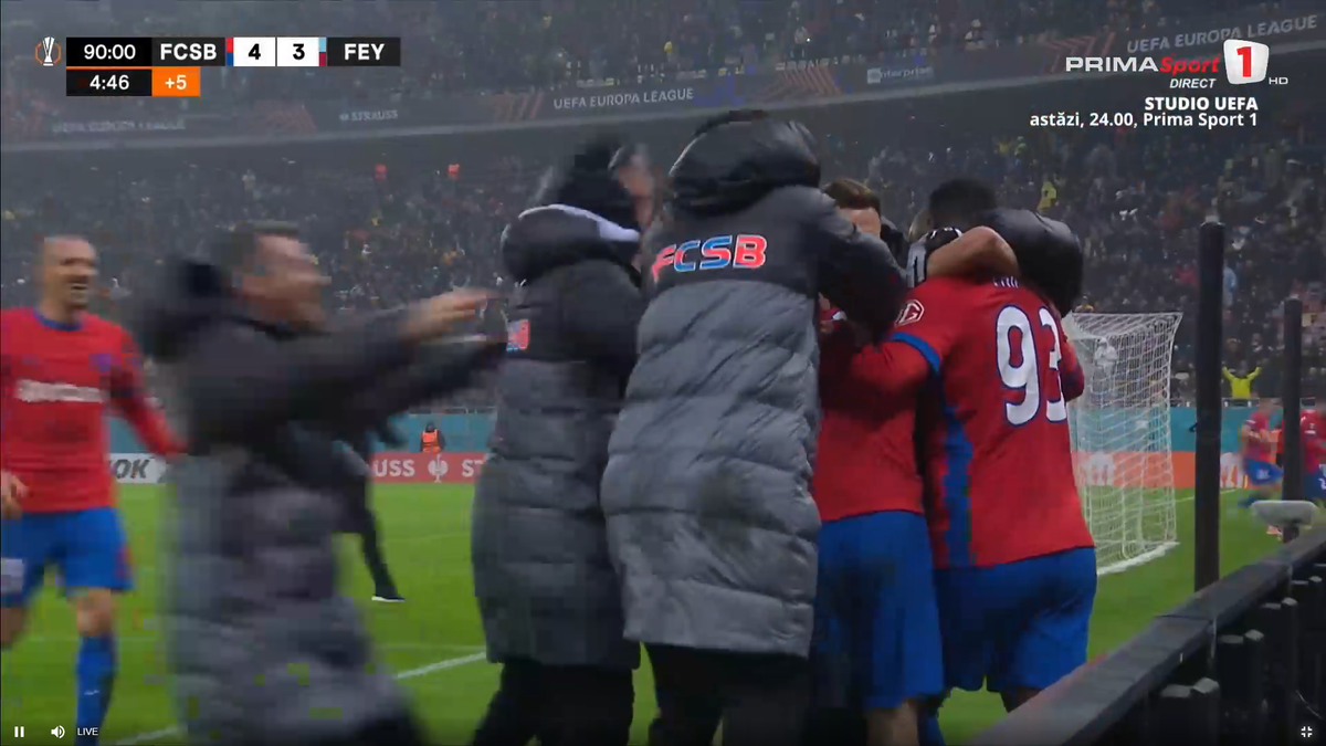 Bucurie dezănțuită la golul de 4-3 în FCSB - Feyenoord