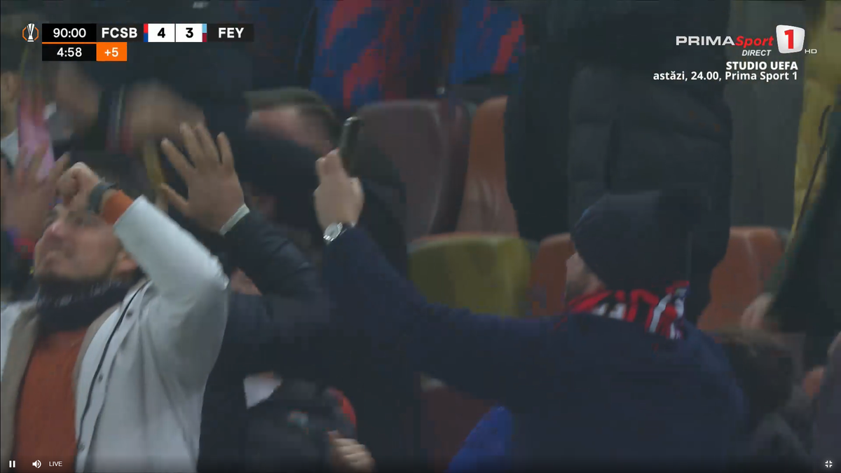 Bucurie dezănțuită la golul de 4-3 în FCSB - Feyenoord
