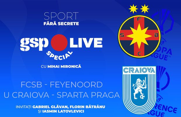 Craiova deschide seara, iar FCSB joacă ultimul meci din acest an în Europa League » Comentăm cu Gabriel Glăvan, Florin Bătrânu și Iasmin Latovlevici la GSP Live Special
