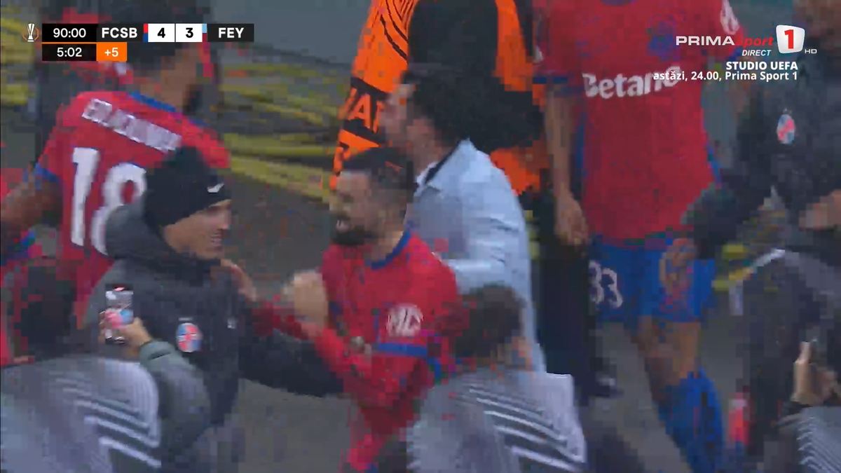 Bucurie dezănțuită la golul de 4-3 în FCSB - Feyenoord