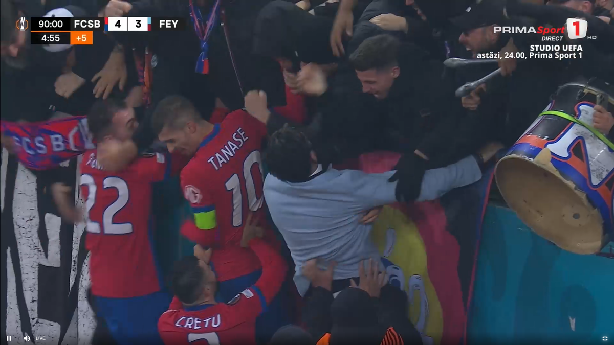 Bucurie dezănțuită la golul de 4-3 în FCSB - Feyenoord