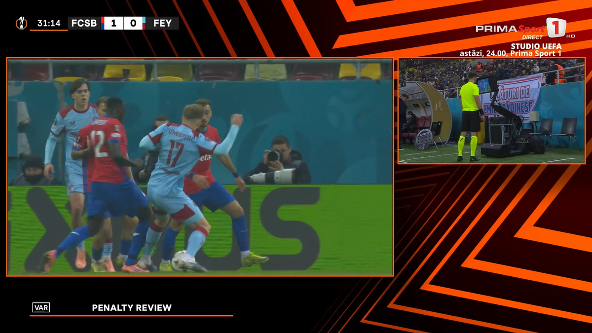 Penalty anulat la VAR în FCSB - Feyenoord
