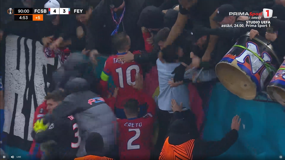 Bucurie dezănțuită la golul de 4-3 în FCSB - Feyenoord