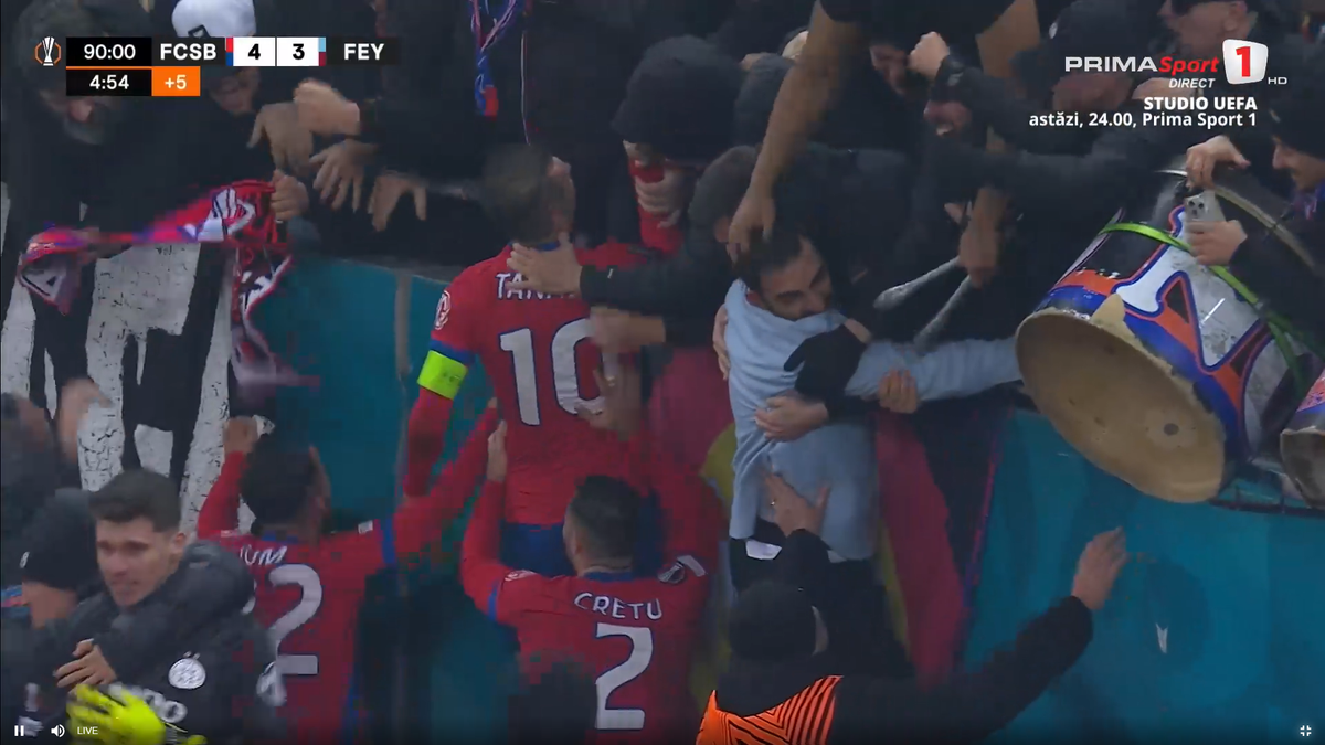 Bucurie dezănțuită la golul de 4-3 în FCSB - Feyenoord