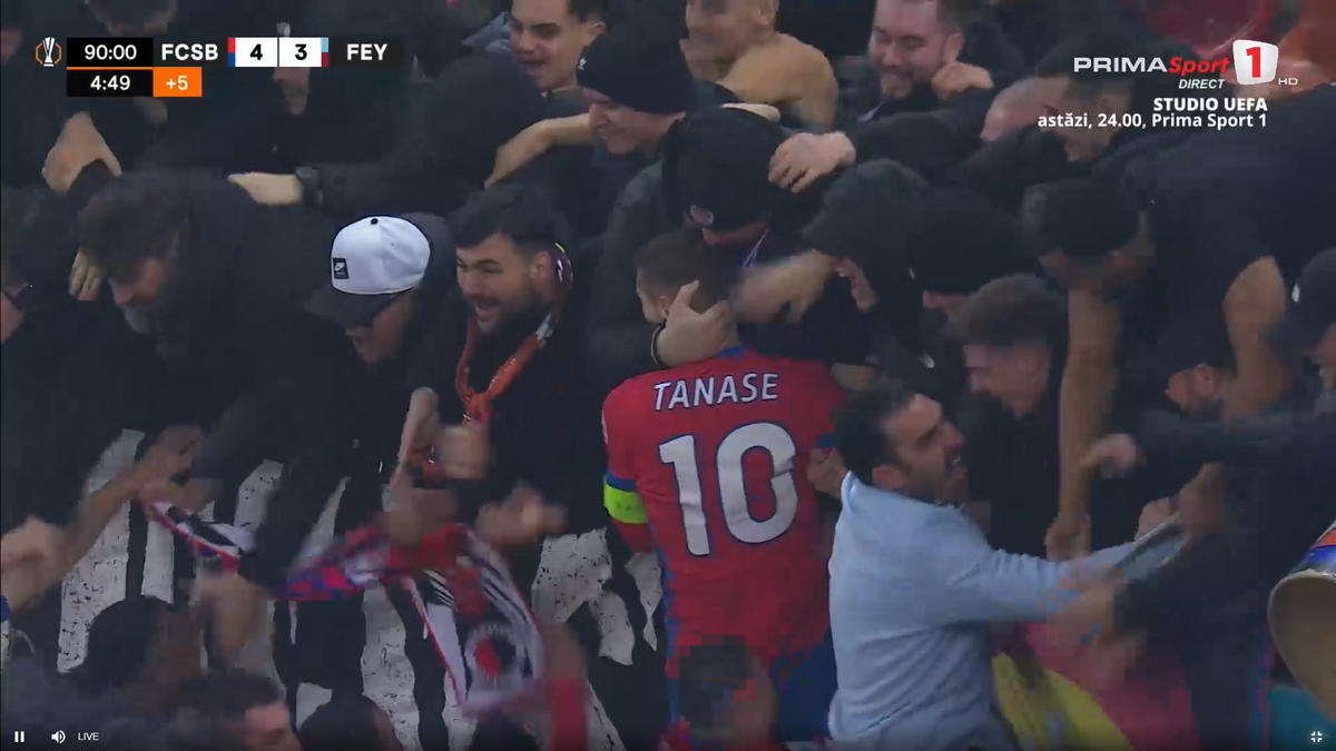 Bucurie dezănțuită la golul de 4-3 în FCSB - Feyenoord
