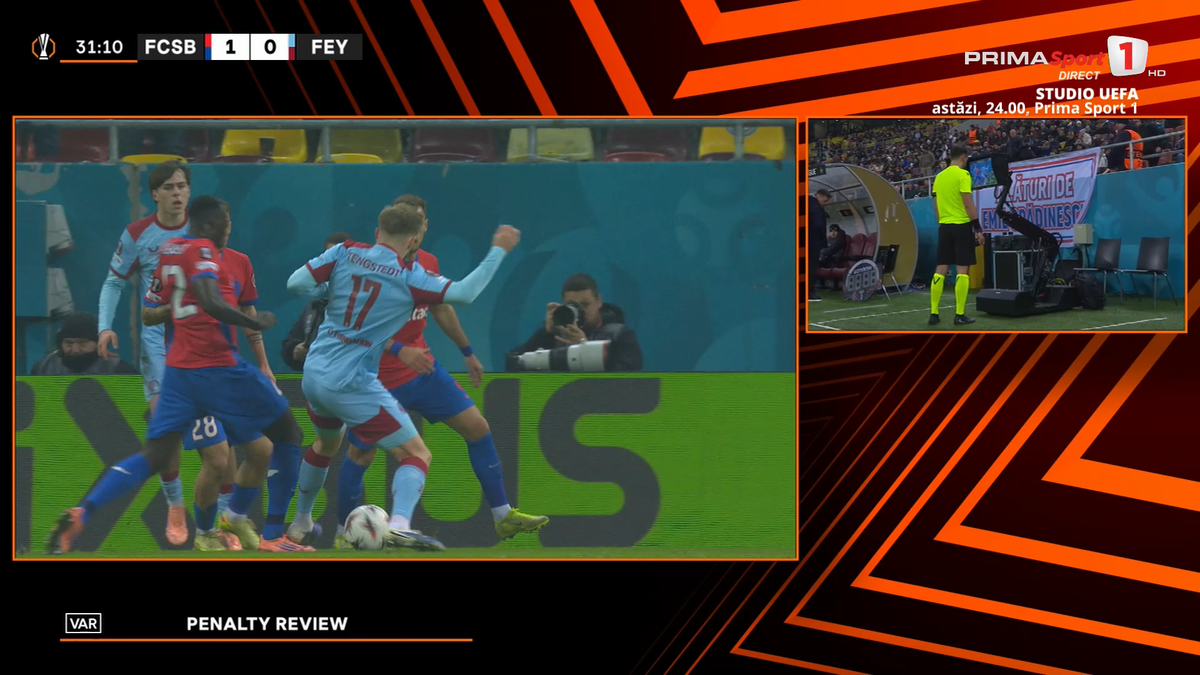 Arbitrul a dat penalty în FCSB - Feyenoord » Ce s-a văzut pe reluări