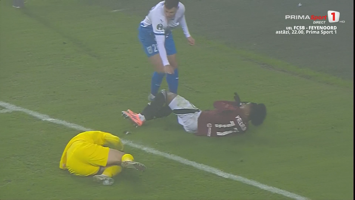 Intrare dură la Universitatea Craiova - Sparta Praga: mijlocașul cehilor i-a dat un genunchi în cap lui Isenko » Trebuia eliminat?