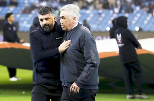 Carlo Ancelotti și Gennaro Gattuso au reacționat de parcă s-ar fi văzut prima oară înainte de Real Madrid - Valencia, foto: Imago