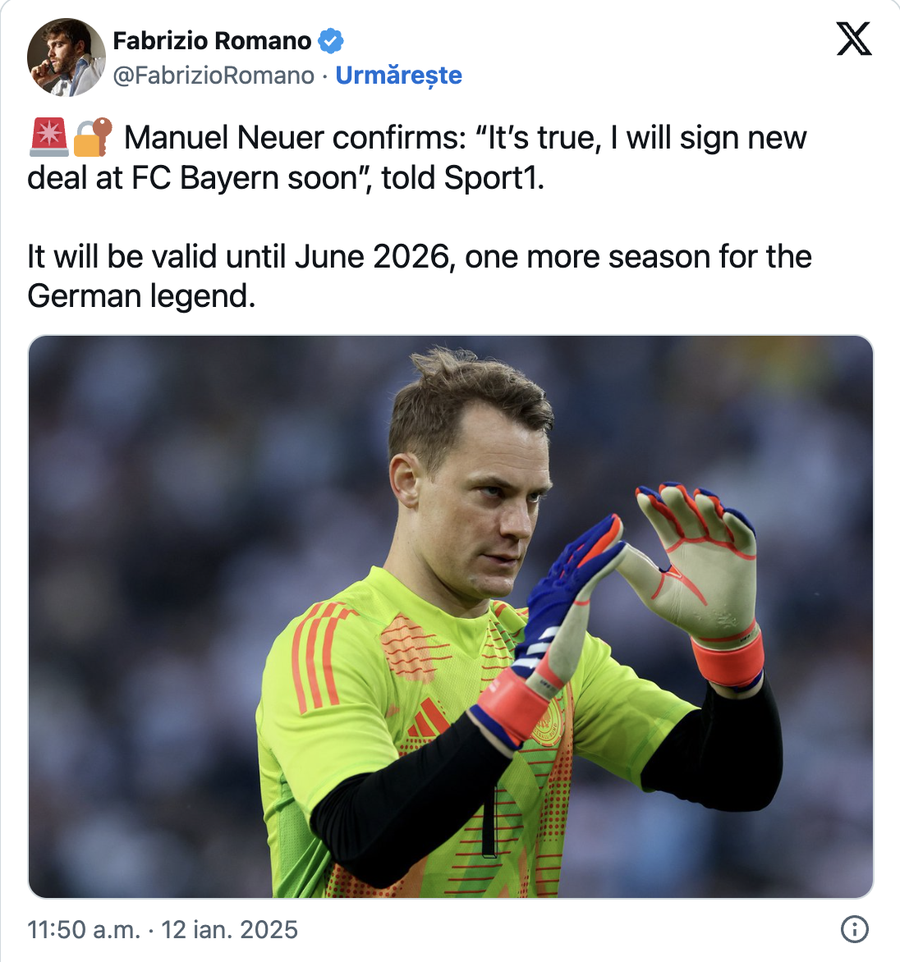 Manuel Neuer a confirmat » Legenda lui Bayern își va prelungi contractul cu gruparea bavareză