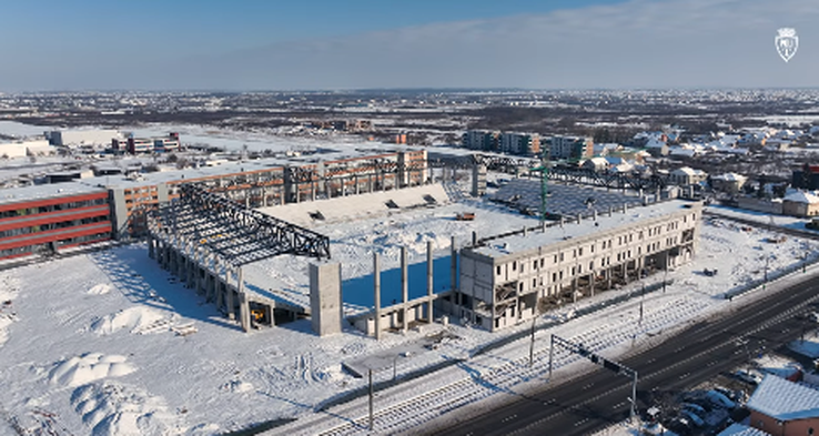 Stadionul „Eroii Timișoarei”, sub zăpadă / foto: Politehnica Timișoara