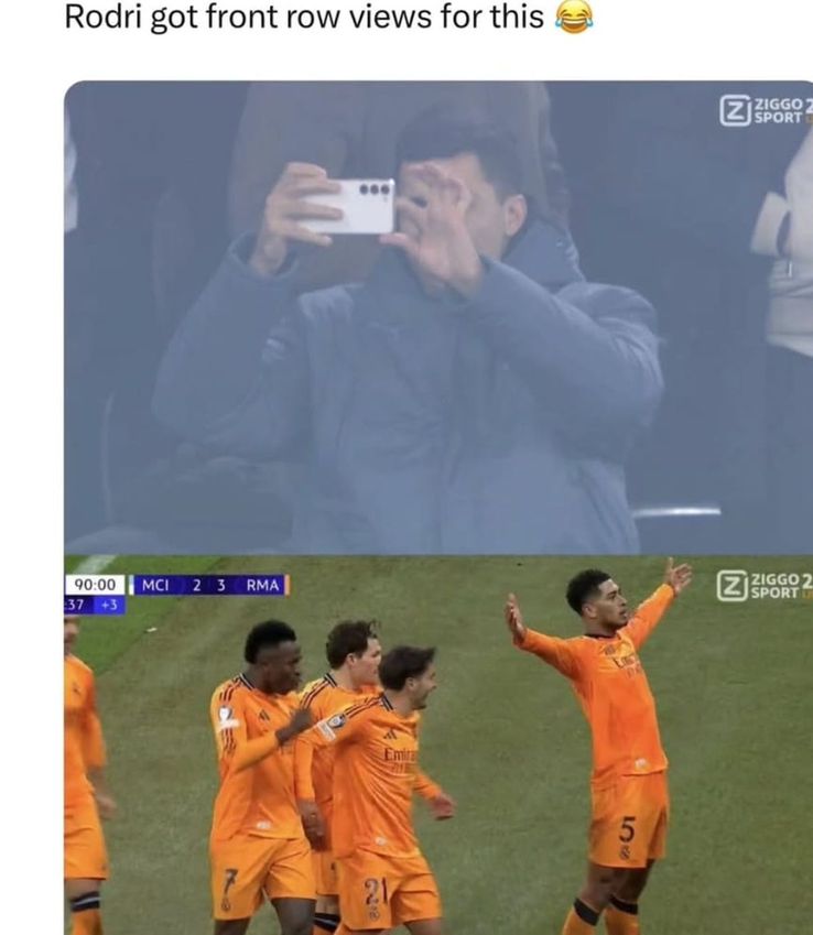 Rodri s-a bucurat de instantaneele surprinse doar la începutul partidei, căci la final cei care au zâmbit au fost „Los Blancos” / Sursă foto: Captură Twitter