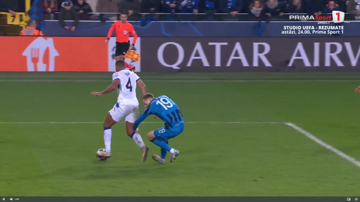 Penalty controversat în Club Brugge - Atalanta, foto: captură Prima Sport