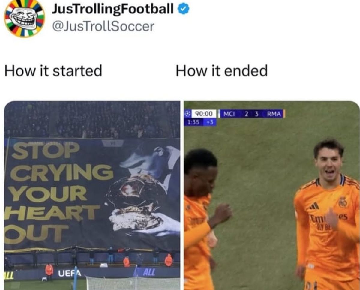 Manchester City - Real Madrid 2-3. „Avalanșă” de glume după o nouă revenire de răsunet în fața lui Guardiola: meme-urile care au invadat internetul