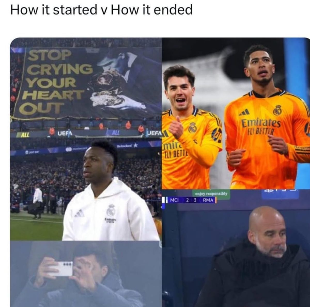 Manchester City - Real Madrid 2-3. „Avalanșă” de glume după o nouă revenire de răsunet în fața lui Guardiola: meme-urile care au invadat internetul