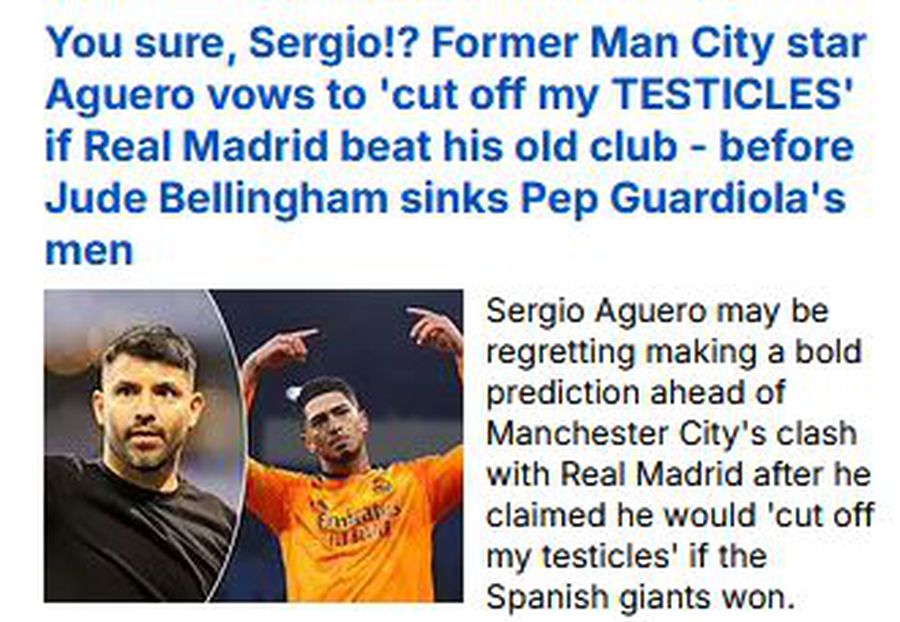 „Ești sigur, Sergio?” » Englezii râd de Aguero, după City - Real: „Dacă bate Madridul, îmi tai...”