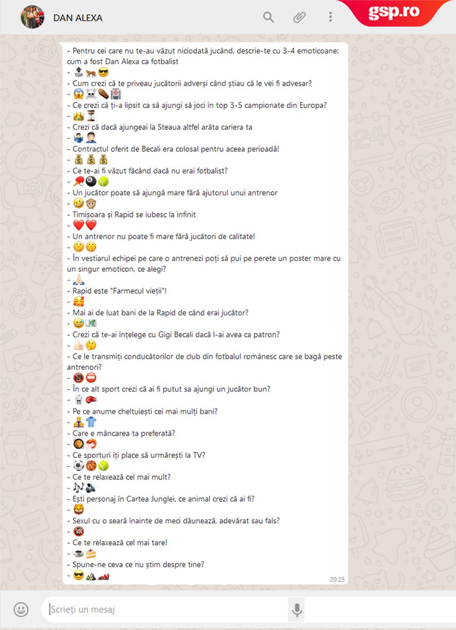 WhatsApp Q&A » Dan Alexa intră în provocarea GSP: cum răspunde cu un emoticon la întrebări și afirmații inedite
