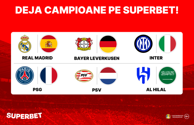 Cote de la 1.25 la 50.00 plătite în avans de Superbet! Deja campioane și golgheteri grație Pariurilor Antepost