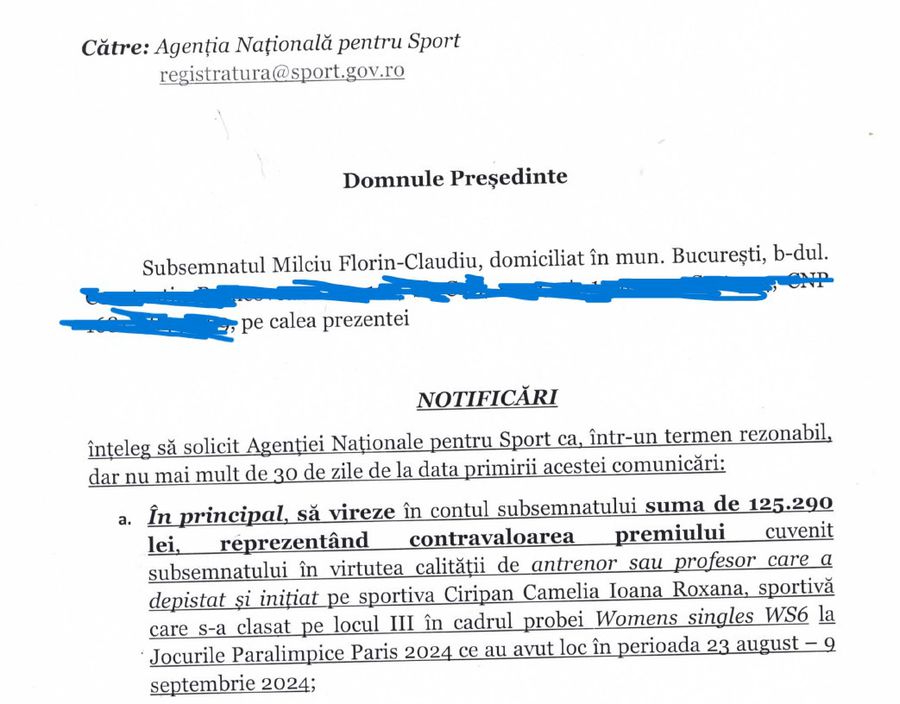 Descoperitorul Cameliei Ciripan, medaliată cu bronz la Jocurile Paralimpice, a dat în judecată Agenția Națională pentru Sport